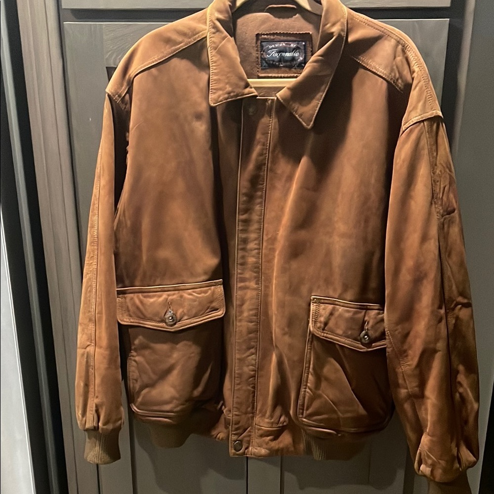 Vintage Faconnable Men’s Brown Leather Albert Goldberg Jacket XL